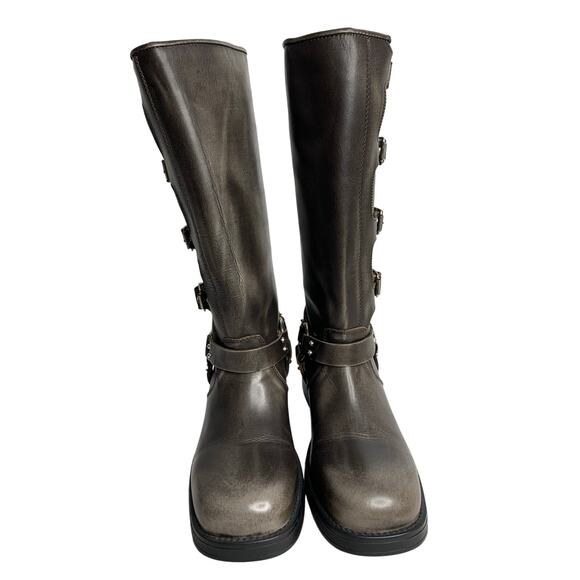 Steve Madden Rocky Distressed Leather Buckle Hardware Tall Moto Engineer Boots - Picture 13 of 16